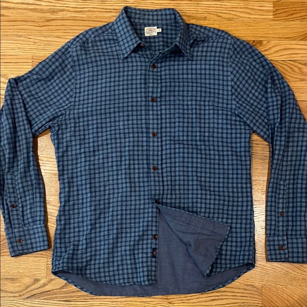 Faherty Blue Casual Button Down Shirt with Plaid Pattern Men’s Size L